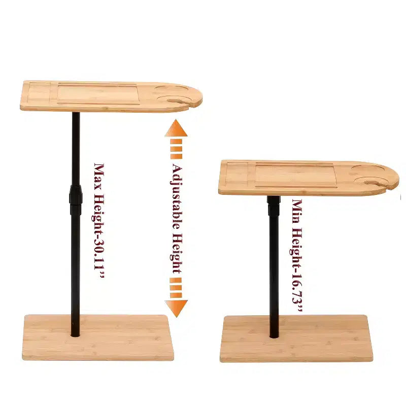 JVNOXK 2-in-1 Bamboo Couch Tray Table, Height Adjustable C-Shaped Side Table for Living Room Bedroom and Office