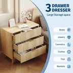 Fluted Night stand with 3 Drawer Dresser, Storage Nightstand Modern Side Table, 27 Wide Bedside End Table with Metal HandleNatural Oak