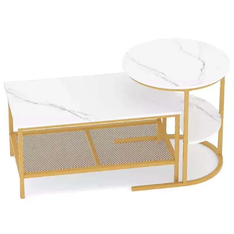Costway Coffee Table Set of 2 2-Tier Rectangle Coffee Table and Side End Table White & Gold/Rustic Brown & Black/White & Black