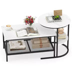 Costway Coffee Table Set of 2 2-Tier Rectangle Coffee Table and Side End Table White & Gold/Rustic Brown & Black/White & Black