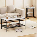 Costway Coffee Table Set of 2 2-Tier Rectangle Coffee Table and Side End Table White & Gold/Rustic Brown & Black/White & Black