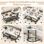 Costway Coffee Table Set of 2 2-Tier Rectangle Coffee Table and Side End Table White & Gold/Rustic Brown & Black/White & Black