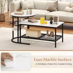 Costway Coffee Table Set of 2 2-Tier Rectangle Coffee Table and Side End Table White & Gold/Rustic Brown & Black/White & Black