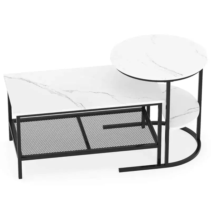 Costway Coffee Table Set of 2 2-Tier Rectangle Coffee Table and Side End Table White & Gold/Rustic Brown & Black/White & Black