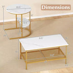 Costway Coffee Table Set of 2 2-Tier Rectangle Coffee Table and Side End Table White & Gold/Rustic Brown & Black/White & Black