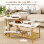 Costway Coffee Table Set of 2 2-Tier Rectangle Coffee Table and Side End Table White & Gold/Rustic Brown & Black/White & Black