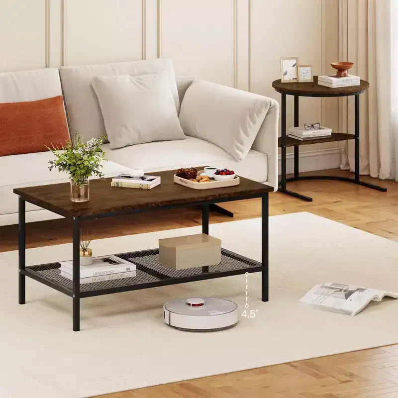 Costway Coffee Table Set of 2 2-Tier Rectangle Coffee Table and Side End Table White & Gold/Rustic Brown & Black/White & Black