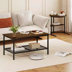 Costway Coffee Table Set of 2 2-Tier Rectangle Coffee Table and Side End Table White & Gold/Rustic Brown & Black/White & Black