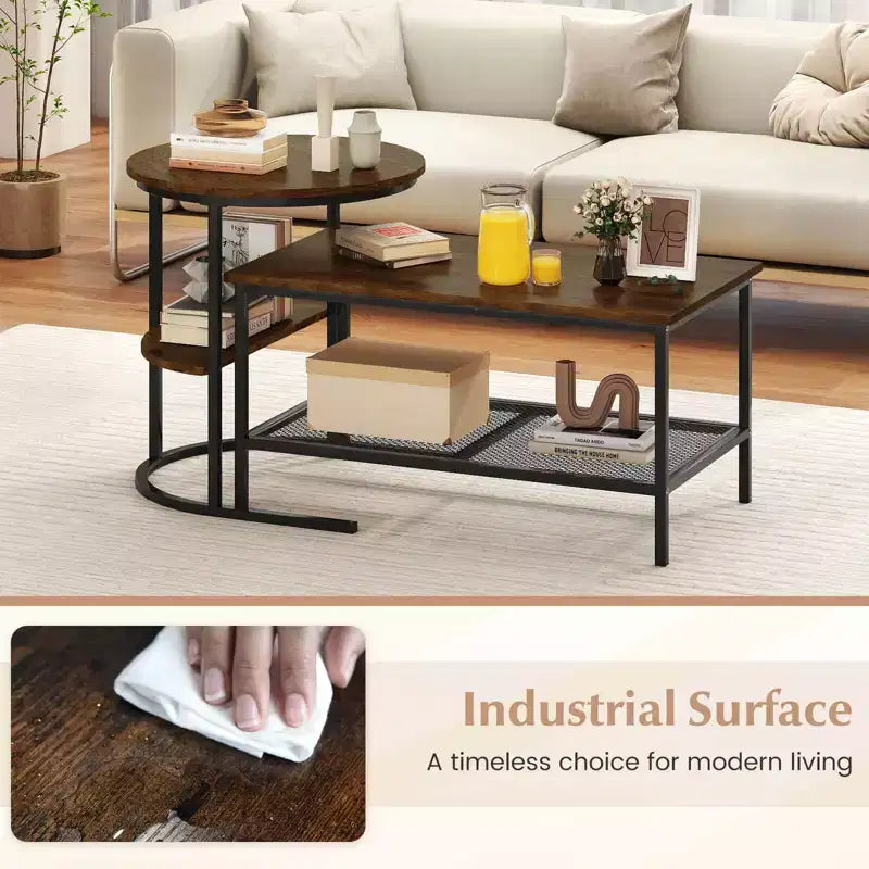 Costway Coffee Table Set of 2 2-Tier Rectangle Coffee Table and Side End Table White & Gold/Rustic Brown & Black/White & Black