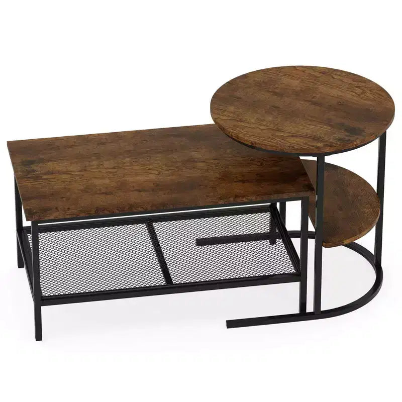 Costway Coffee Table Set of 2 2-Tier Rectangle Coffee Table and Side End Table White & Gold/Rustic Brown & Black/White & Black
