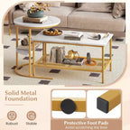 Costway Coffee Table Set of 2 2-Tier Rectangle Coffee Table and Side End Table White & Gold/Rustic Brown & Black/White & Black