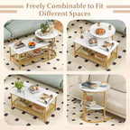 Costway Coffee Table Set of 2 2-Tier Rectangle Coffee Table and Side End Table White & Gold/Rustic Brown & Black/White & Black