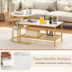 Costway Coffee Table Set of 2 2-Tier Rectangle Coffee Table and Side End Table White & Gold/Rustic Brown & Black/White & Black