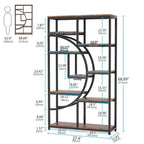 NAYSAYE Geometric Bookshelf Freestanding Metal Wood Display Shelf 9 Tier Industrial Storage Rack for Living Room Office, Black, 37.43*11.82*68.56