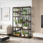NAYSAYE Geometric Bookshelf Freestanding Metal Wood Display Shelf 9 Tier Industrial Storage Rack for Living Room Office, Black, 37.43*11.82*68.56