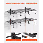 VEVOR 2-Tier Wall Garage Shelving, 2 x 4 ft Steel Wall Mounted Shelving Unit with Hooks, 24 x 48 Inch Per Shelf, 520 lbs Total Weight Capacity, Black