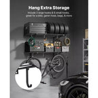 VEVOR 2-Tier Wall Garage Shelving, 2 x 4 ft Steel Wall Mounted Shelving Unit with Hooks, 24 x 48 Inch Per Shelf, 520 lbs Total Weight Capacity, Black