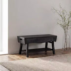 eHemco Solid Hardwood Bench with Storage Shelf and 4 Panels, 36x15.25x17.3 Inches, Black