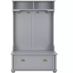 Hall Tree with Shoe Rack Bench, Coat Hooks, and Open Shelves for Entryway Storage and Organization