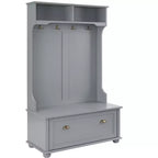 Hall Tree with Shoe Rack Bench, Coat Hooks, and Open Shelves for Entryway Storage and Organization