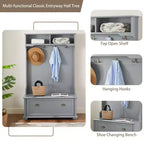 Hall Tree with Shoe Rack Bench, Coat Hooks, and Open Shelves for Entryway Storage and Organization
