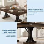 71 Wooden Kitchen Table with Two Drawers - Large Dining Table for 6-8 w/ Sturdy Frame, Rectangular Dining Table with Double Pedestal, for Kitchen