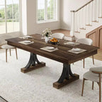 71 Wooden Kitchen Table with Two Drawers - Large Dining Table for 6-8 w/ Sturdy Frame, Rectangular Dining Table with Double Pedestal, for Kitchen