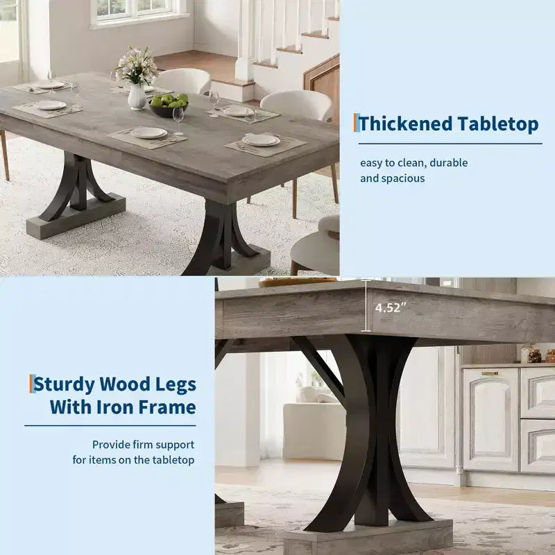 71 Wooden Kitchen Table with Two Drawers - Large Dining Table for 6-8 w/ Sturdy Frame, Rectangular Dining Table with Double Pedestal, for Kitchen