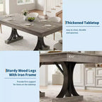 71 Wooden Kitchen Table with Two Drawers - Large Dining Table for 6-8 w/ Sturdy Frame, Rectangular Dining Table with Double Pedestal, for Kitchen