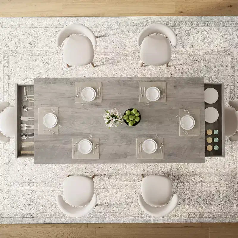 71 Wooden Kitchen Table with Two Drawers - Large Dining Table for 6-8 w/ Sturdy Frame, Rectangular Dining Table with Double Pedestal, for Kitchen