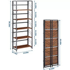 Folding Bookshelf - 4-Tier Vintage Office Bookcase - No-Assembly - Sturdy Black Frame & Brown Wood