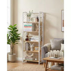 Folding Bookshelf - 4-Tier Vintage Office Bookcase - No-Assembly - Sturdy Black Frame & Brown Wood