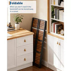 Folding Bookshelf - 4-Tier Vintage Office Bookcase - No-Assembly - Sturdy Black Frame & Brown Wood