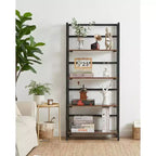 Folding Bookshelf - 4-Tier Vintage Office Bookcase - No-Assembly - Sturdy Black Frame & Brown Wood
