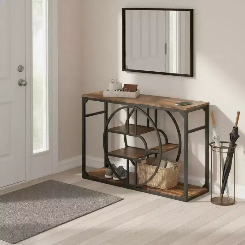 55 Entryway Table, 5-Tier Console Tables for Entryway, with o-Shaped Metal Frame & Storage Shelves, Industrial Sofa Tables for Living Room