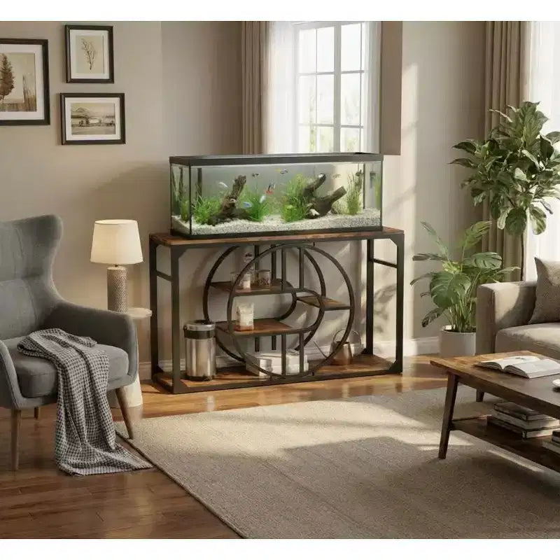 55 Entryway Table, 5-Tier Console Tables for Entryway, with o-Shaped Metal Frame & Storage Shelves, Industrial Sofa Tables for Living Room