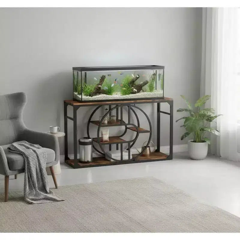 55 Entryway Table, 5-Tier Console Tables for Entryway, with o-Shaped Metal Frame & Storage Shelves, Industrial Sofa Tables for Living Room