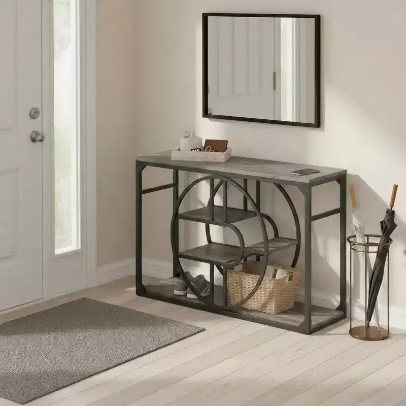 55 Entryway Table, 5-Tier Console Tables for Entryway, with o-Shaped Metal Frame & Storage Shelves, Industrial Sofa Tables for Living Room