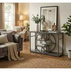 55 Entryway Table, 5-Tier Console Tables for Entryway, with o-Shaped Metal Frame & Storage Shelves, Industrial Sofa Tables for Living Room