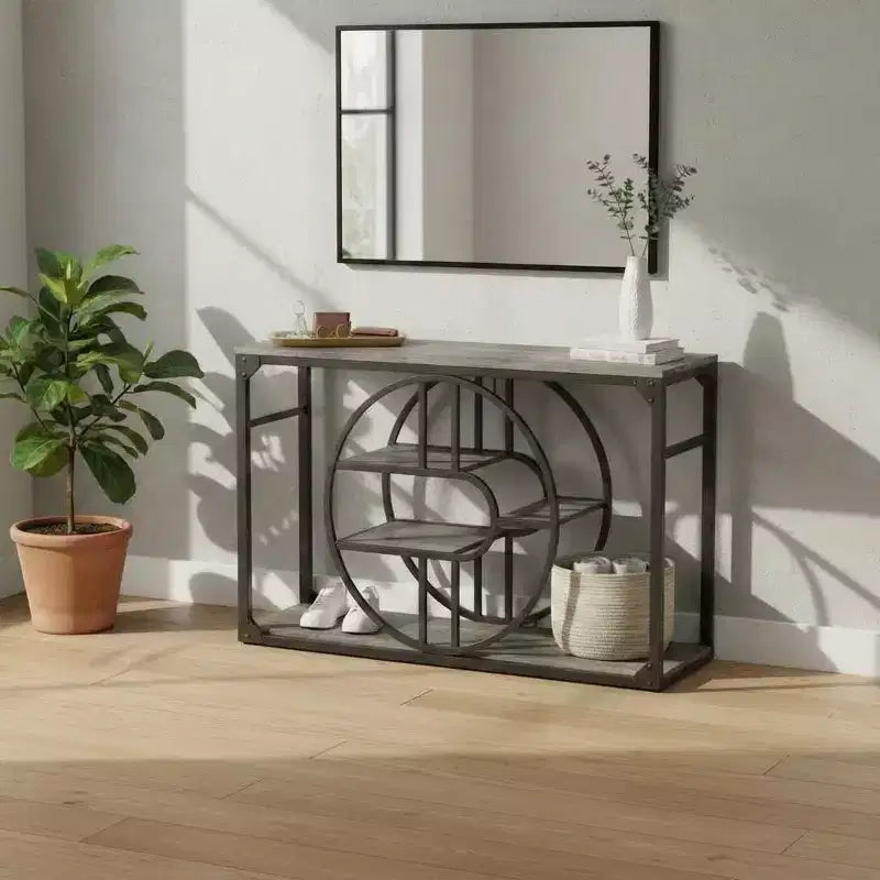 55 Entryway Table, 5-Tier Console Tables for Entryway, with o-Shaped Metal Frame & Storage Shelves, Industrial Sofa Tables for Living Room