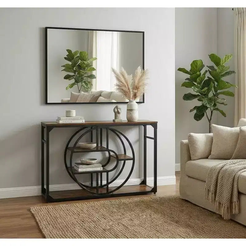 55 Entryway Table, 5-Tier Console Tables for Entryway, with o-Shaped Metal Frame & Storage Shelves, Industrial Sofa Tables for Living Room
