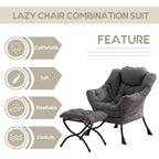 Summit Adventure Lazy Chair with Ottoman Modern Accent Leisure Upholstered Armchair with Armrests Side Pocket Dark Grey