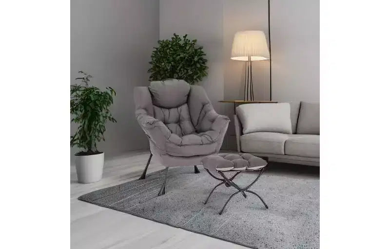 Summit Adventure Lazy Chair with Ottoman Modern Accent Leisure Upholstered Armchair with Armrests Side Pocket Dark Grey