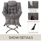 Summit Adventure Lazy Chair with Ottoman Modern Accent Leisure Upholstered Armchair with Armrests Side Pocket Dark Grey