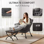 Summit Adventure Lazy Chair with Ottoman Modern Accent Leisure Upholstered Armchair with Armrests Side Pocket Dark Grey