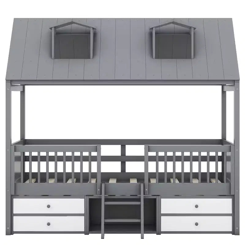 Luxystar Modern Wood House Bed Frame with 4 Drawers and Shelf