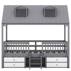 Luxystar Modern Wood House Bed Frame with 4 Drawers and Shelf