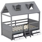 Luxystar Modern Wood House Bed Frame with 4 Drawers and Shelf