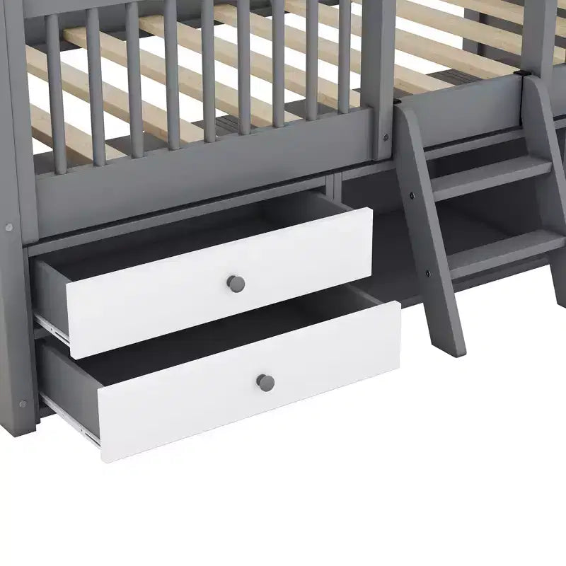 Luxystar Modern Wood House Bed Frame with 4 Drawers and Shelf