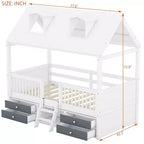 Luxystar Modern Wood House Bed Frame with 4 Drawers and Shelf